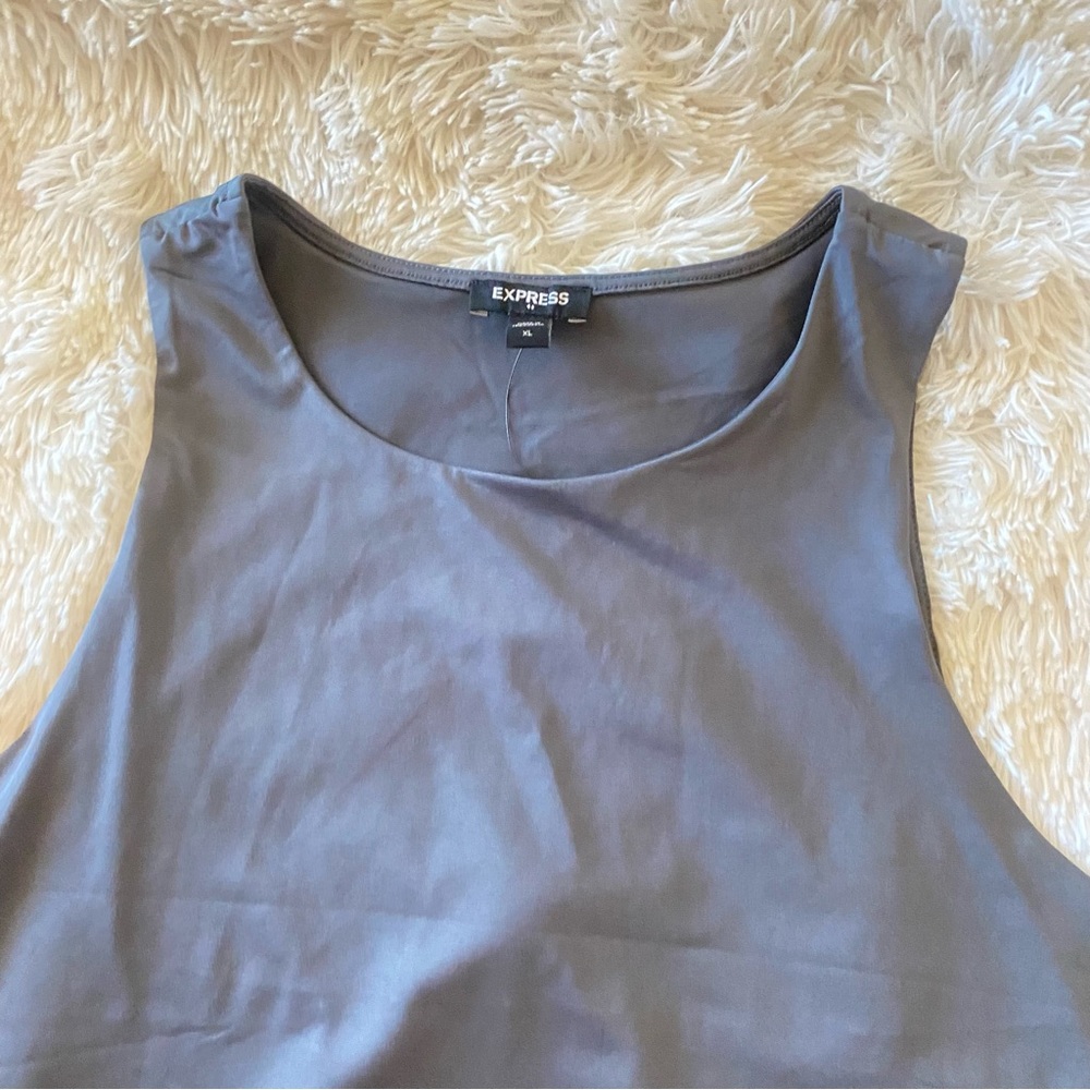 Express Gray Slive Silky High Neck Thong Sleeveless Women's Bodycon Bodysuit - Picture 6 of 10